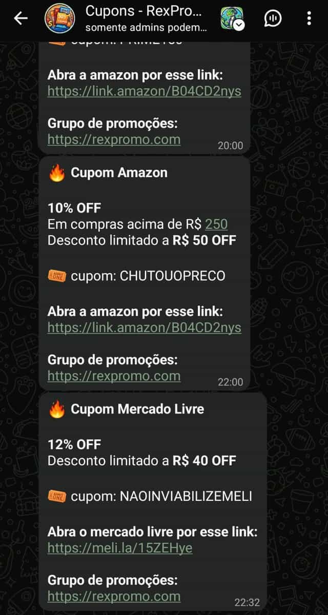 Print do grupo de Cupons no WhatsApp