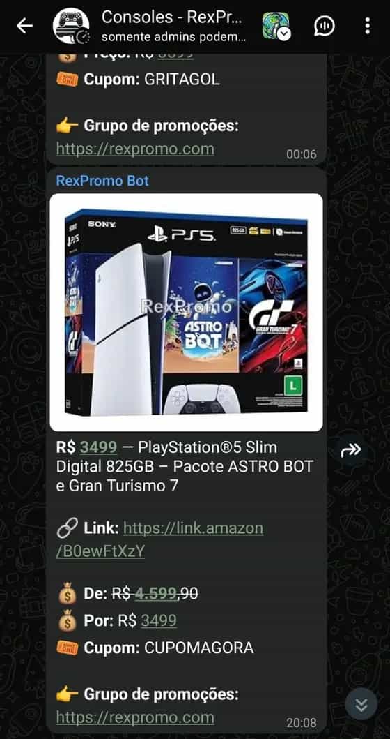 Print do grupo de Consoles no WhatsApp