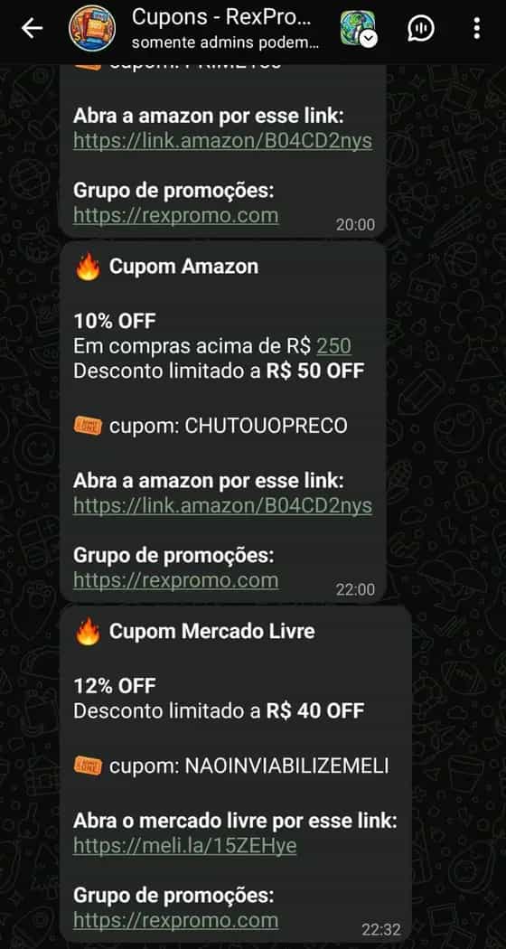 Print do grupo de Cupons no WhatsApp