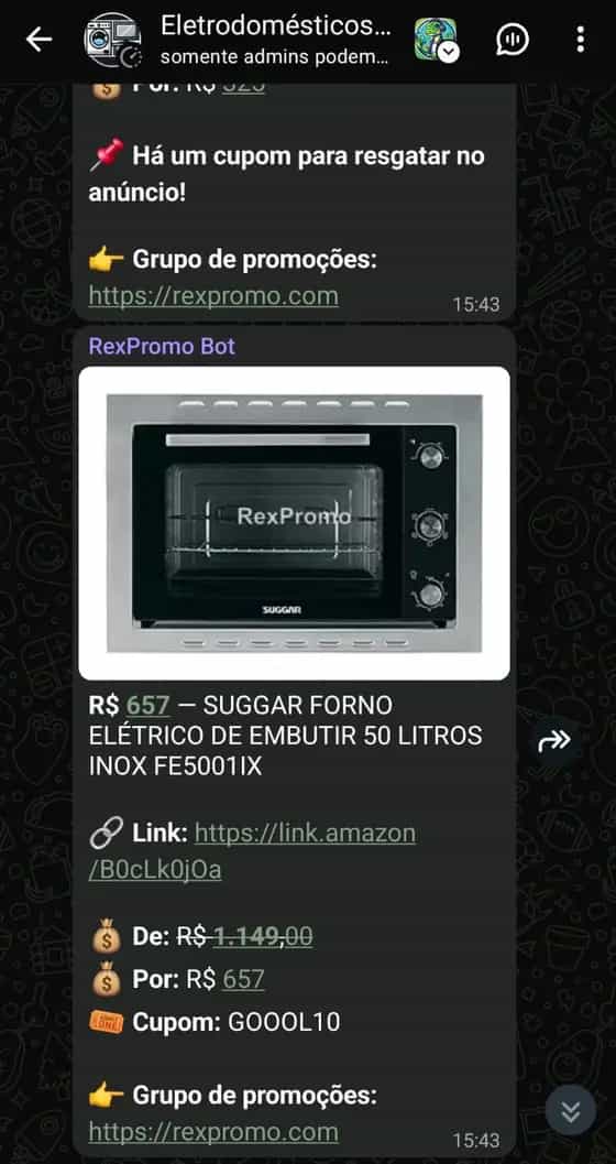 Print do grupo de Eletrodomésticos no WhatsApp