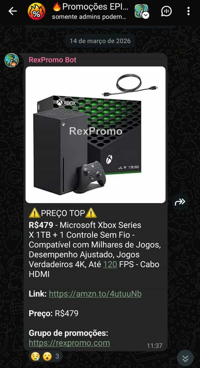 Print do grupo de Promoções Épicas no WhatsApp