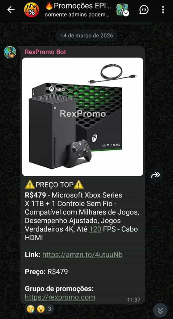 Print do grupo de Promoções Épicas no WhatsApp