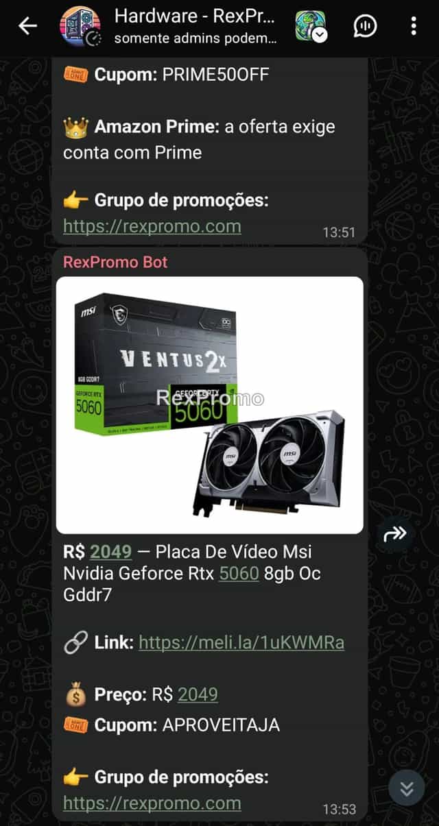 Print do grupo de Hardware Gamer no WhatsApp
