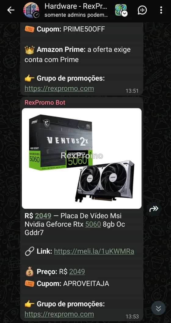 Print do grupo de Hardware Gamer no WhatsApp